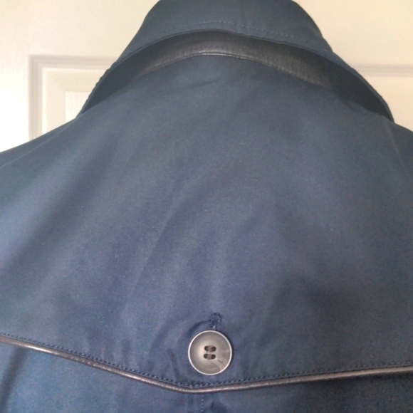 Navy Blue Trench Coat with Faux Leather Trim - Picture 8 of 9